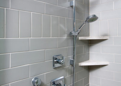 Bathroom remodel Dublin square shower head and shelves